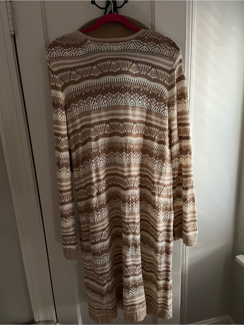 No Boundaries Beige & Cream Open-Knit Long Cardigan